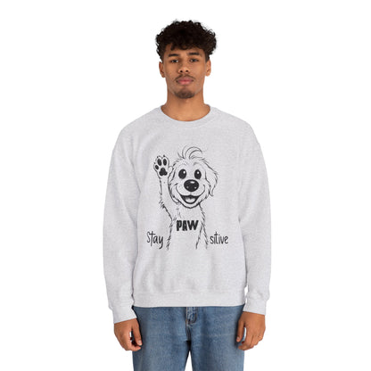 Stay Positive - Cartoon Playful Dog with Paw Raised High Sweatshirt