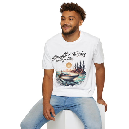 Smooth Rides Vintage Vibes T-Shirt -Vintage Scene with boat and A Man Design