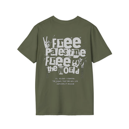 Free Palestine Free The World - Monochrome Graffiti T-Shirt