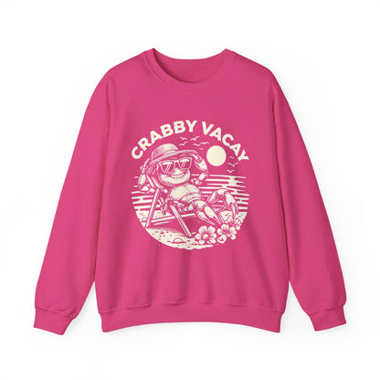 Crabby Vacay - Playful Monochrome Happy Crab Wearing Sunglasses in Tropical Scene Sweatshirt
