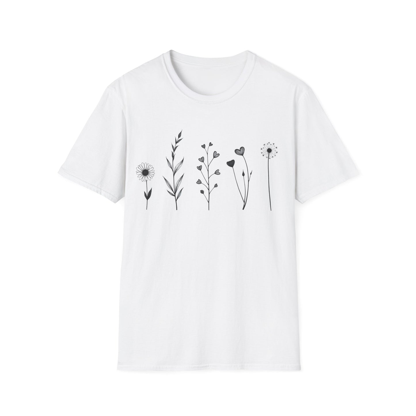 Minimalistic Flowers Line T-Shirt - Botanical Line Art Design
