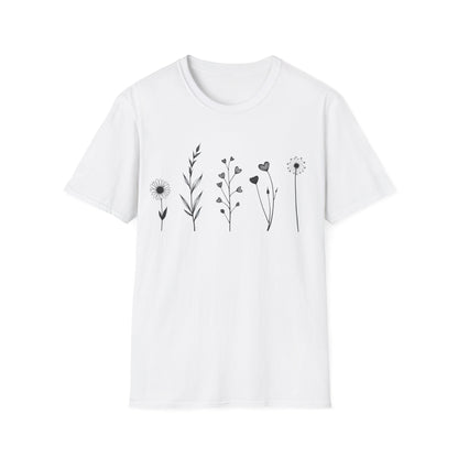 Minimalistic Flowers Line T-Shirt - Botanical Line Art Design