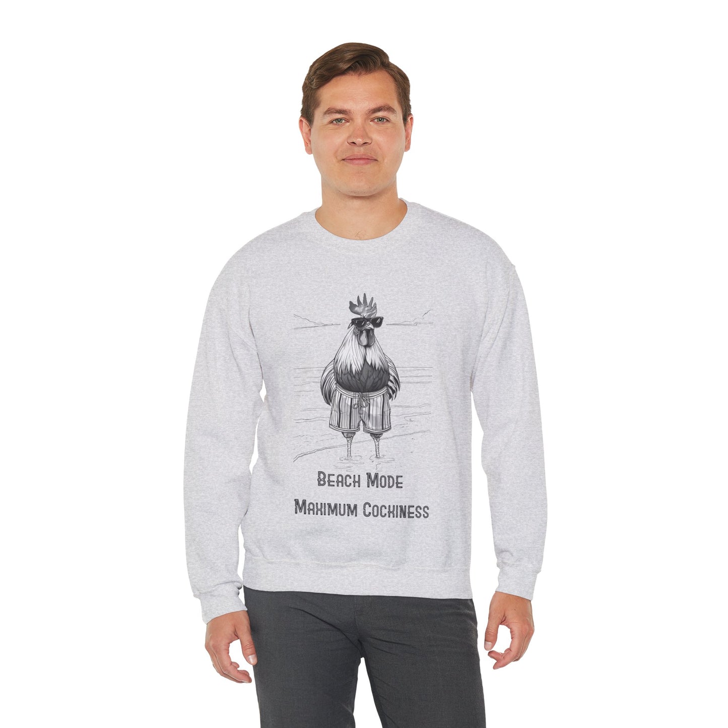 Beach Mode: Maximum Cochiness - Playful Rooster On Beach Sweatshirt