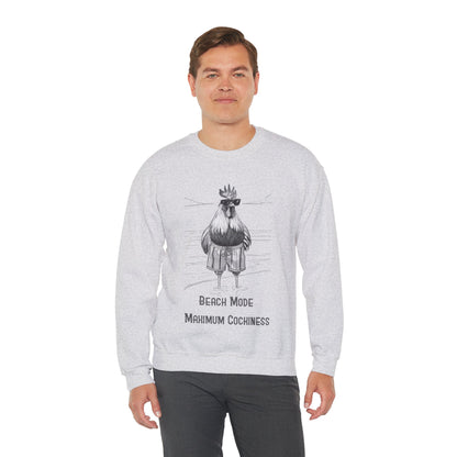 Beach Mode: Maximum Cochiness - Playful Rooster On Beach Sweatshirt