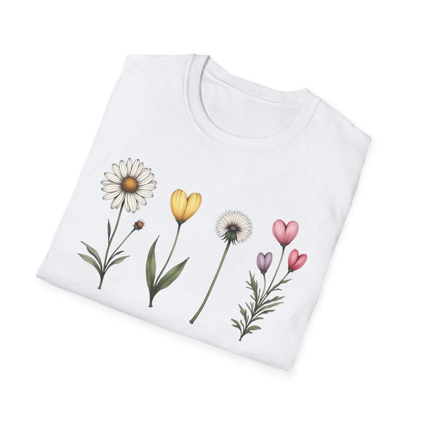 Realistic Floral Line T-Shirt - Colorful Design