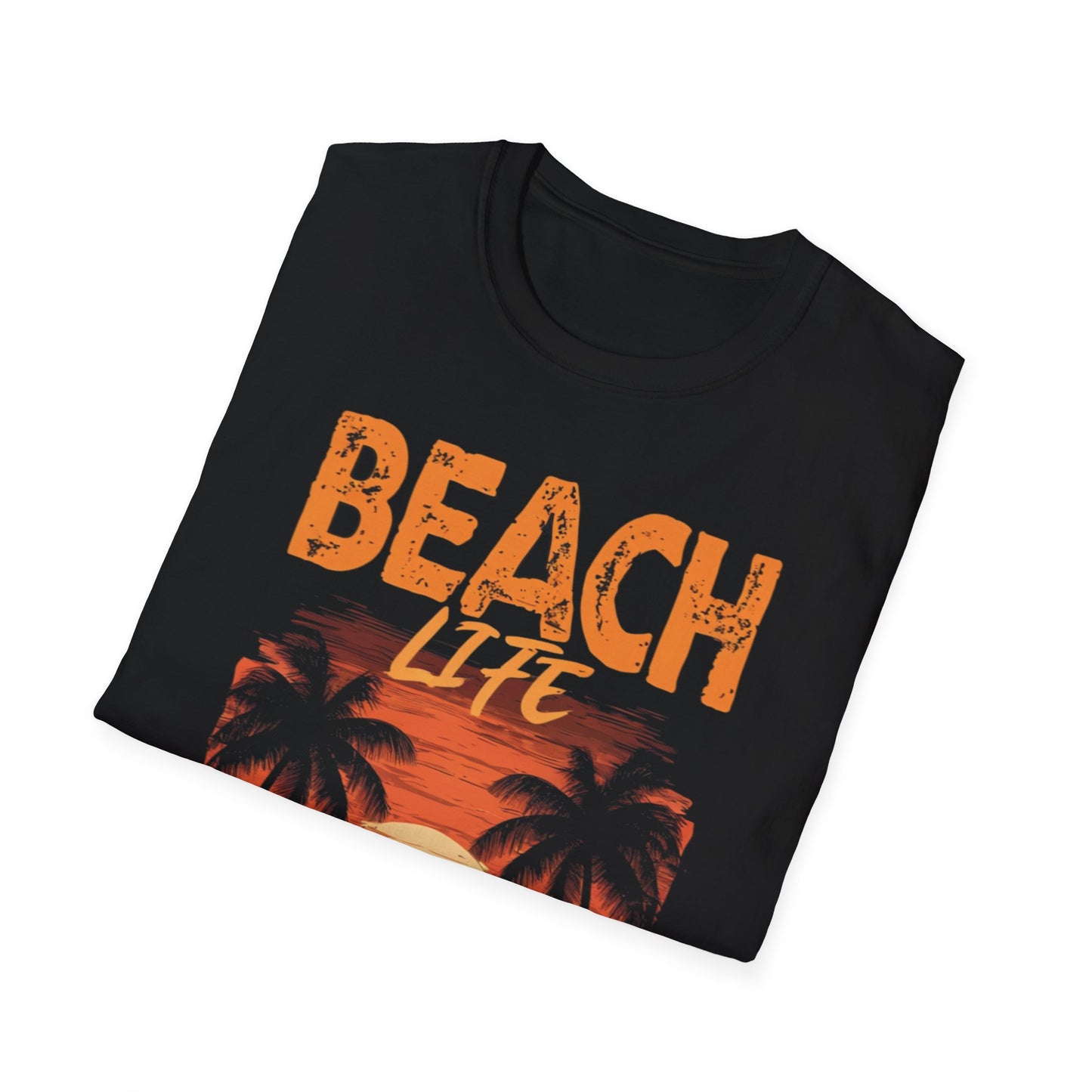 Beach Life Surfing Vibes - Vintage Beach With Silhouetted Surfer and Palm Trees T-Shirt