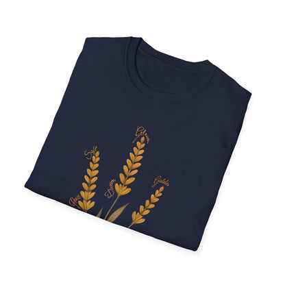 Golden Lavender T-Shirt - Scattered Typography Design