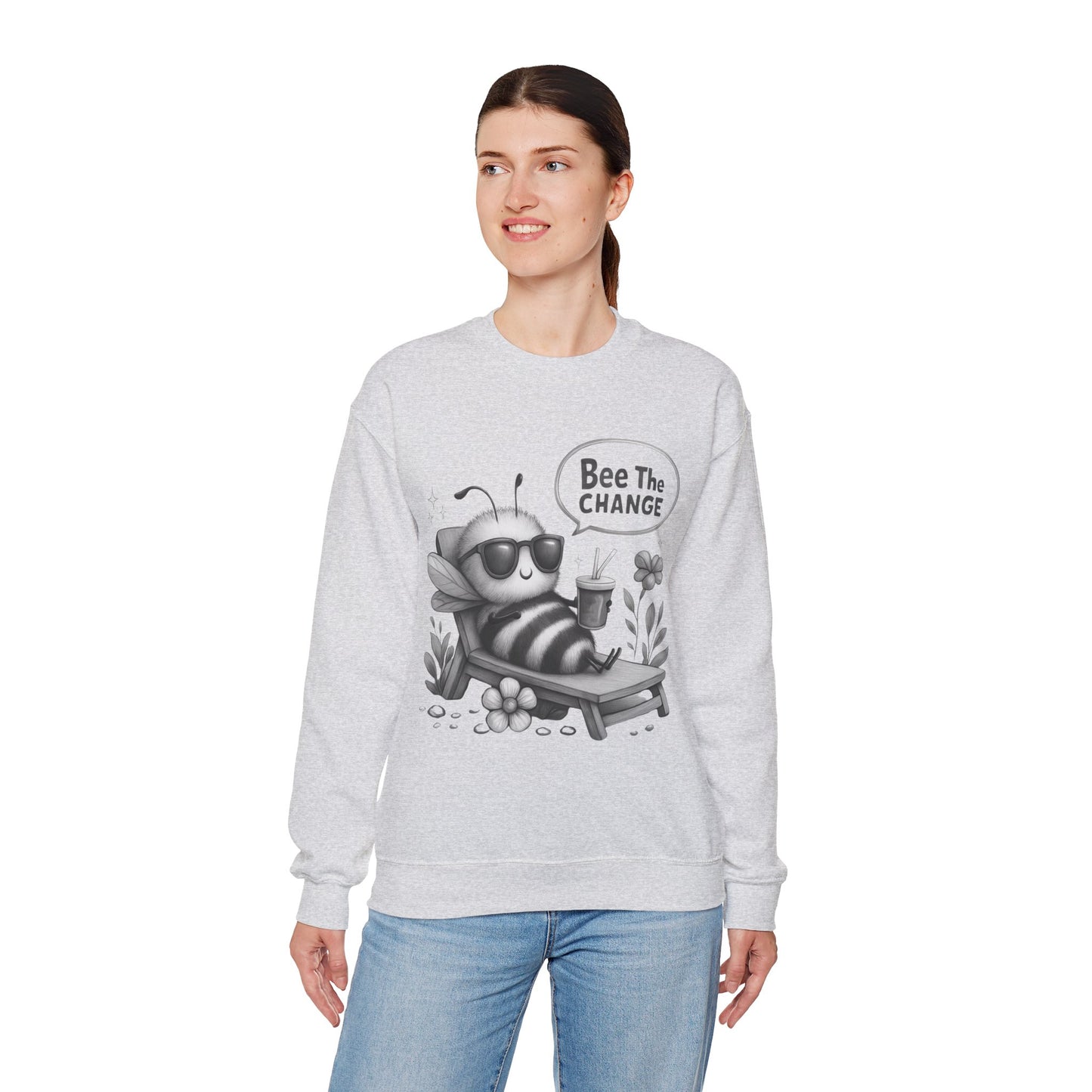 Bee The Change - Playful Cartoon Bee With Sunglasses Relaxing With A Drink Sweatshirt