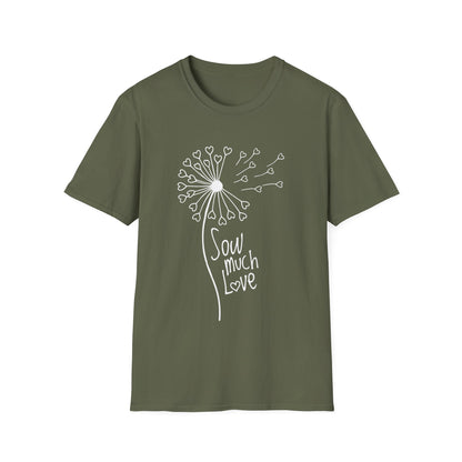 So (Sow) much love T-Shirt -Minimalistic Dandelion with Heart Shapes Design