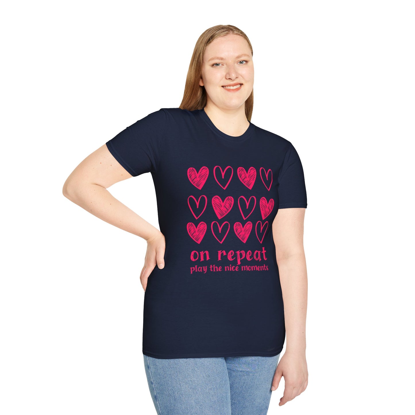 On Repeat, Play The Nice Moments - Monochrome Hearts Grid T-Shirt