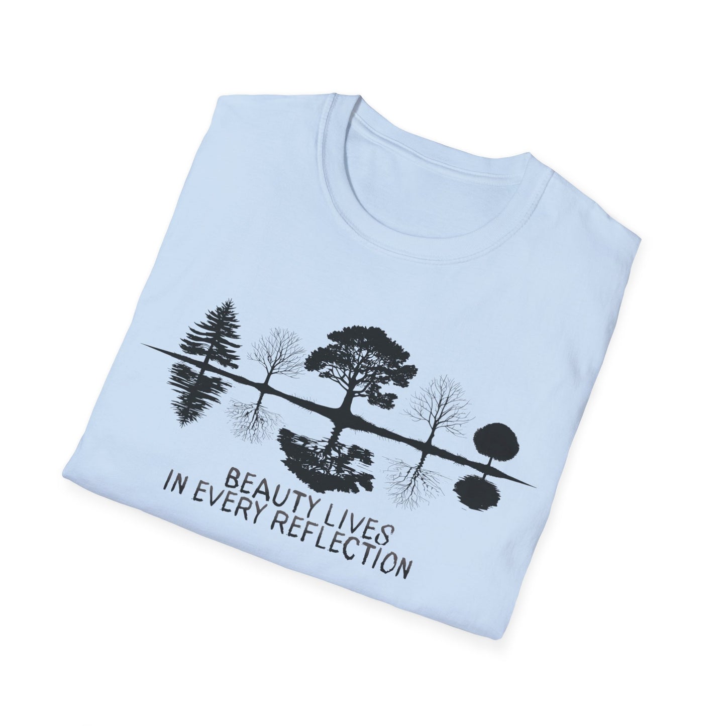 Beauty Lives In Every Reflection - Monochrome Silhouette Trees With Reflection In Water T-Shirt