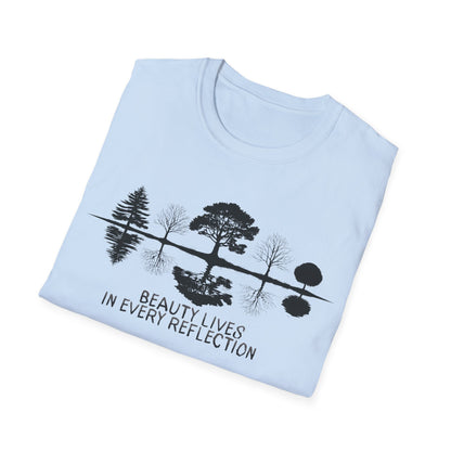 Beauty Lives In Every Reflection - Monochrome Silhouette Trees With Reflection In Water T-Shirt