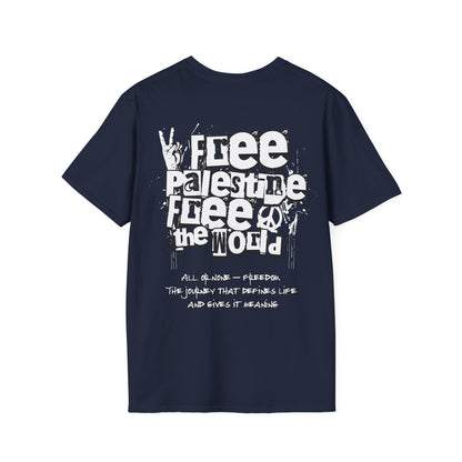 Free Palestine Free The World - Monochrome Graffiti T-Shirt