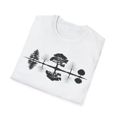 Monochrome Silhouette Trees With Reflection In Water T-Shirt
