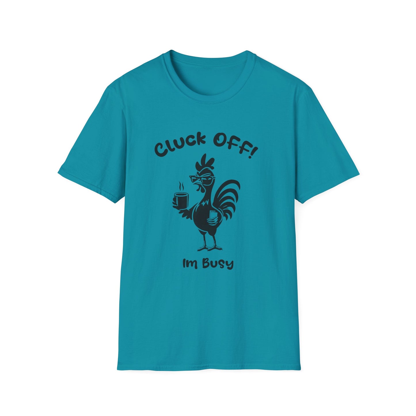 Cluck off I'm Busy - Playful Minimalistic Rooster Silhouette With Coffee And Files T-Shirt