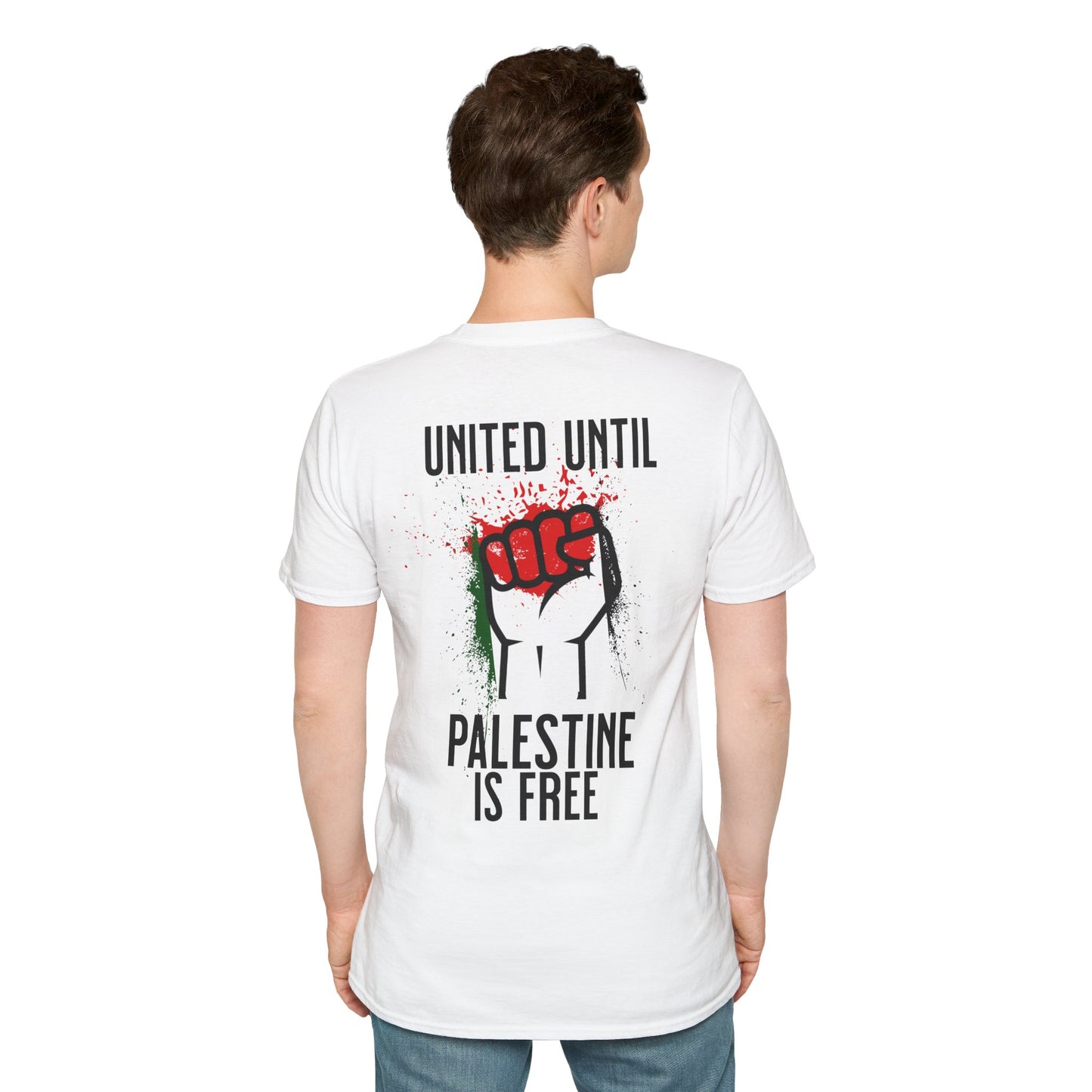 United Until Palestine Is Free - Activism Hand Palestinian Flag Front and Back Design T-Shirt