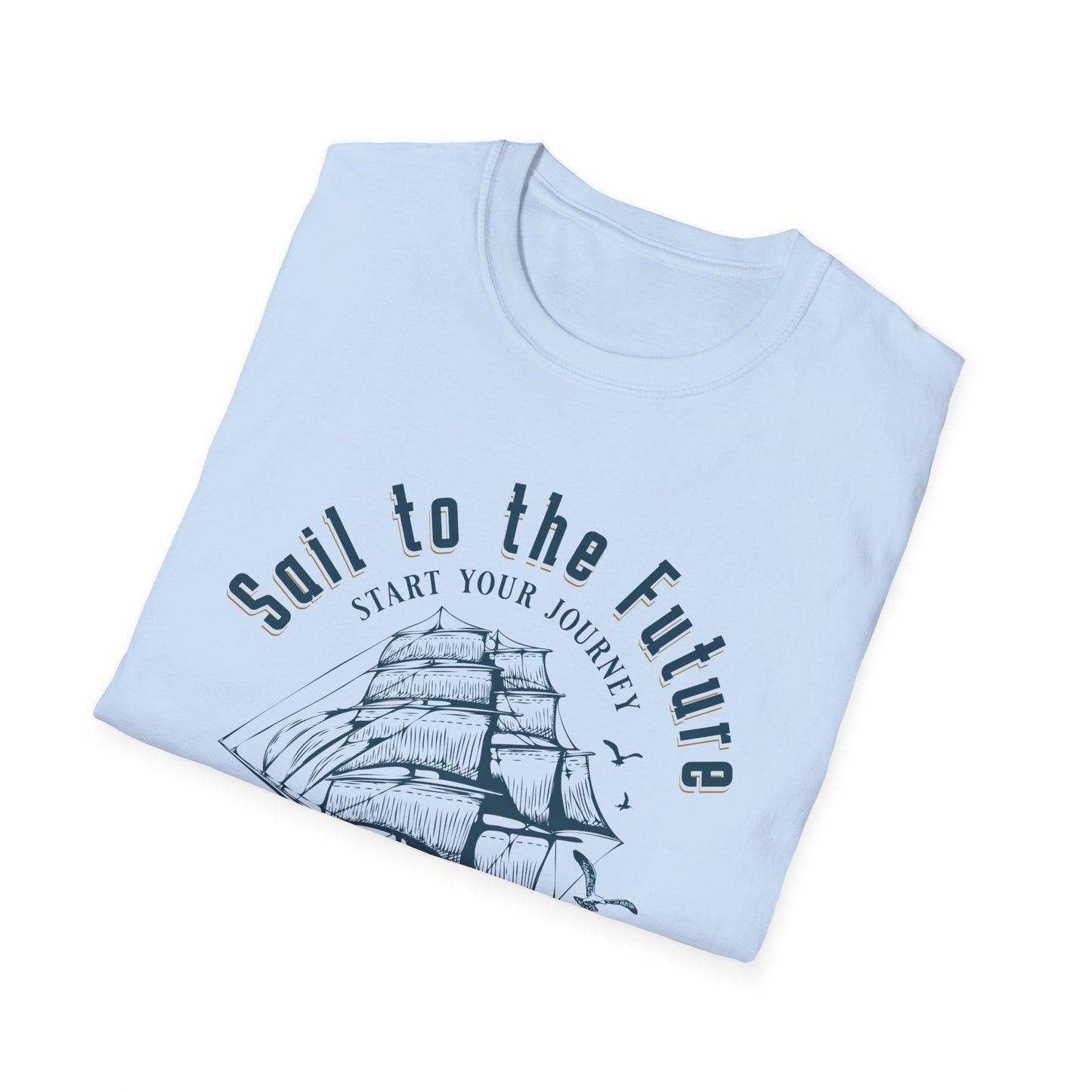 Sail to the Future - Monochrome Ship Landscape T-Shirt