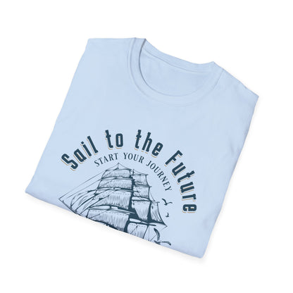 Sail to the Future - Monochrome Ship Landscape T-Shirt