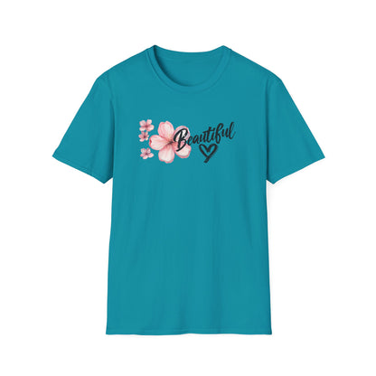 Beautiful T-Shirt - Cherry Blossom Flower with Heart - Brush Style Typography Design