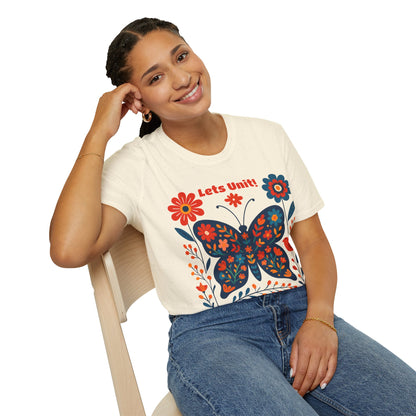 Lets Unit! - Vibrant Boho Butterfly Floral T-Shirt