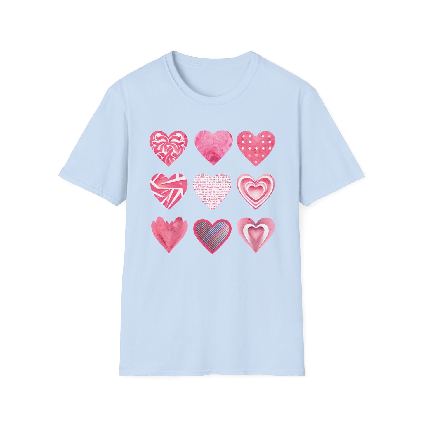 Grid of Different Pink Heart Patterns T-Shirt