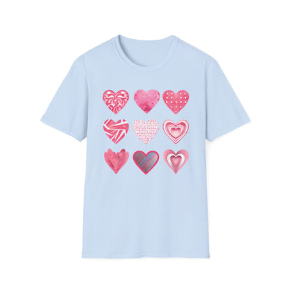Grid of Different Pink Heart Patterns T-Shirt