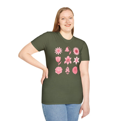 Pink Flowers Grid T-Shirt