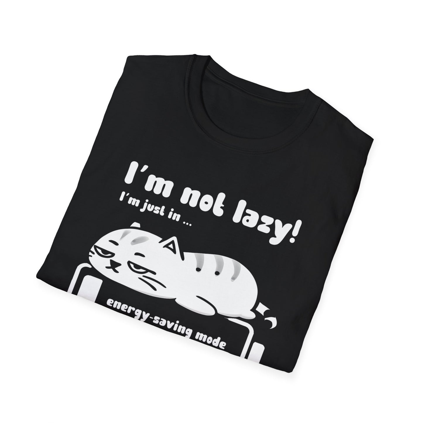 I'm not lazy, I'm Just In Energy Saving Mode - Playful Silhouette Cat On Battery T-Shirt