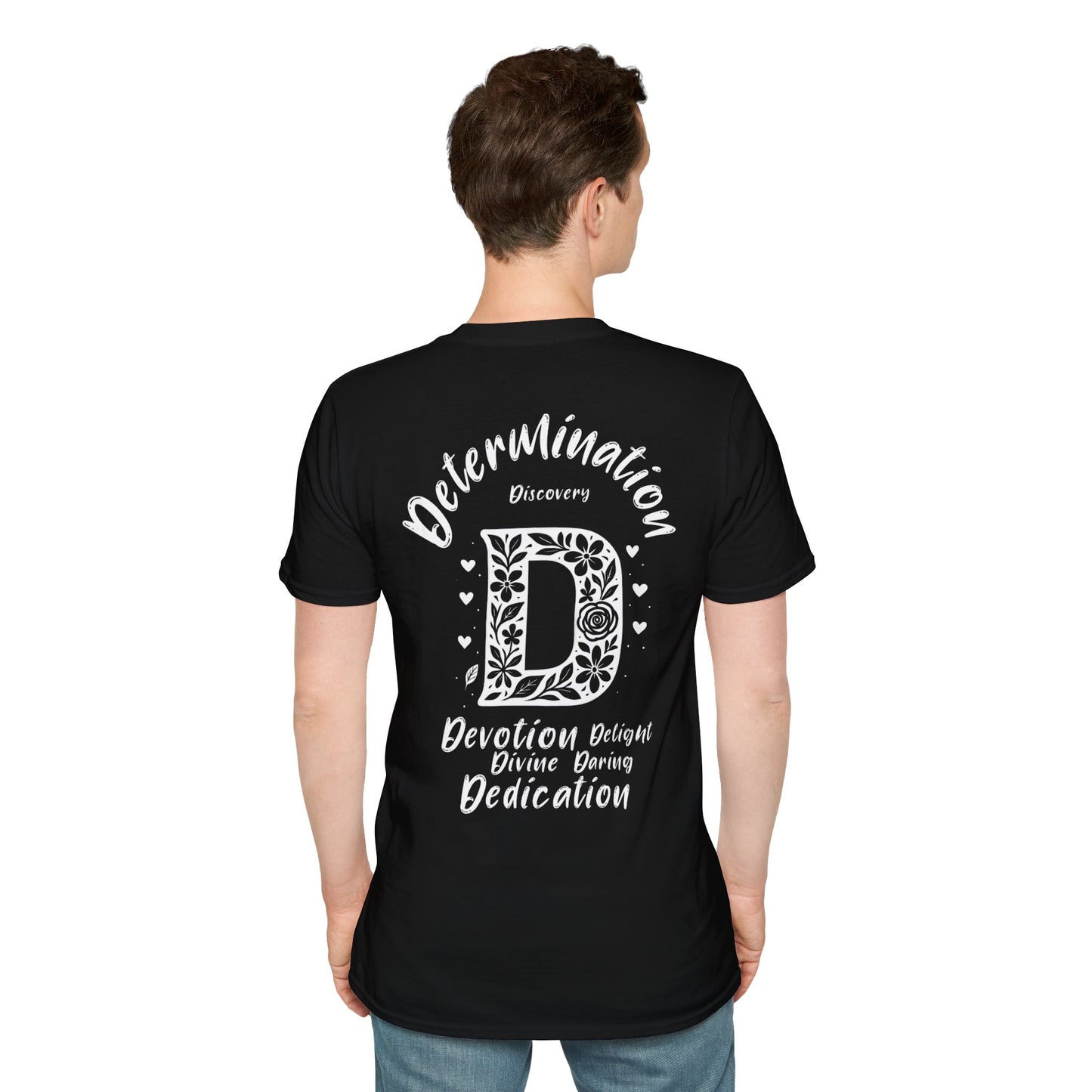 Letter D Flower T-Shirt - Letters Flowers Patterns Front And Back Design
