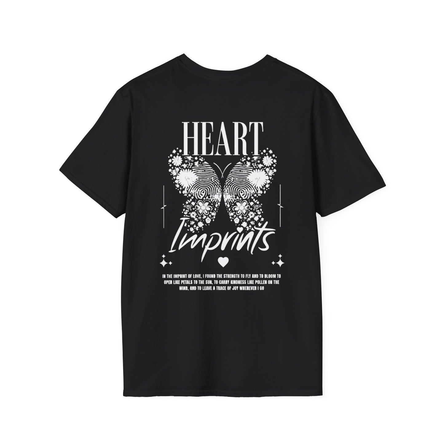 Heart Imprints T-Shirt –  Butterfly filled with Floral and Fingerprints and Typography Front and Back Design