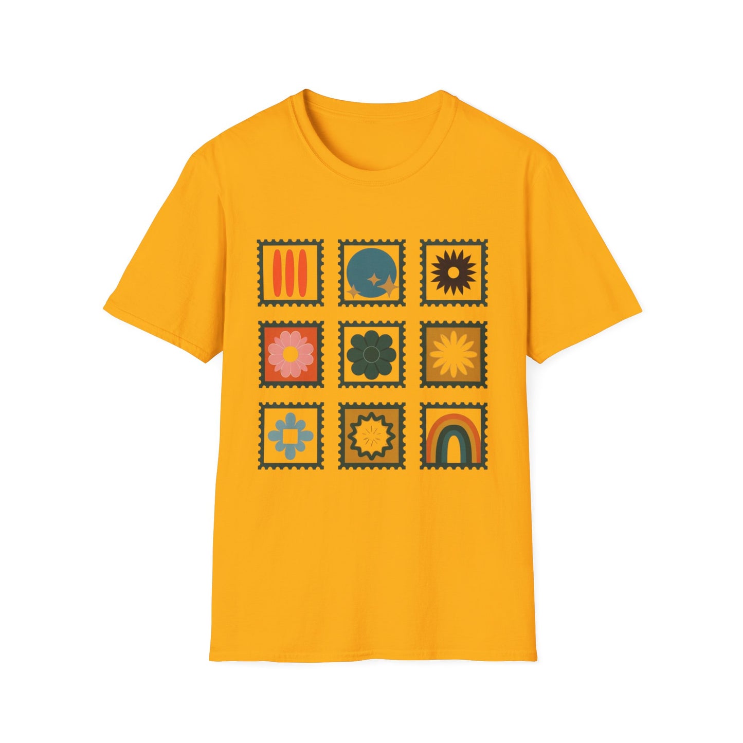 Vibrant Stamp Abstract Floral Grid T-Shirt