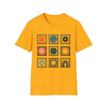 Vibrant Stamp Abstract Floral Grid T-Shirt