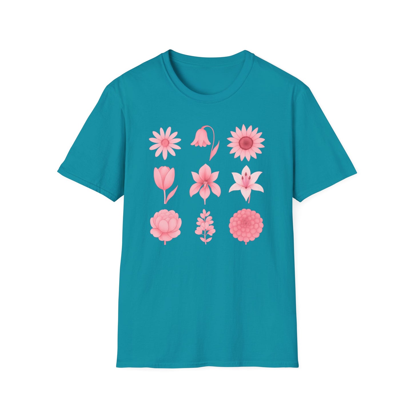 Pink Flowers Grid T-Shirt