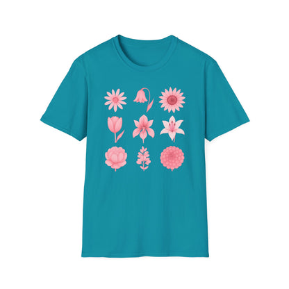 Pink Flowers Grid T-Shirt