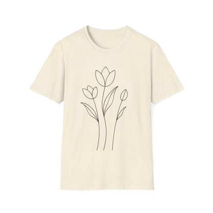 Tulip Outline T-Shirt - Line Art, Minimalistic Floral Design
