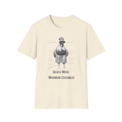 Beach Mode: Maximum Cochiness - Playful Rooster On Beach T-Shirt