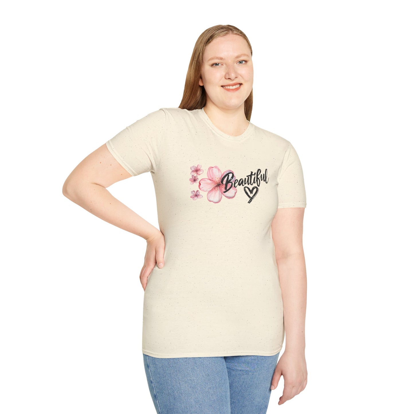 Beautiful T-Shirt - Cherry Blossom Flower with Heart - Brush Style Typography Design