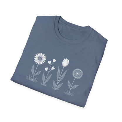 Minimalistic Flowers Line T-Shirt - Botanical Line Art Design