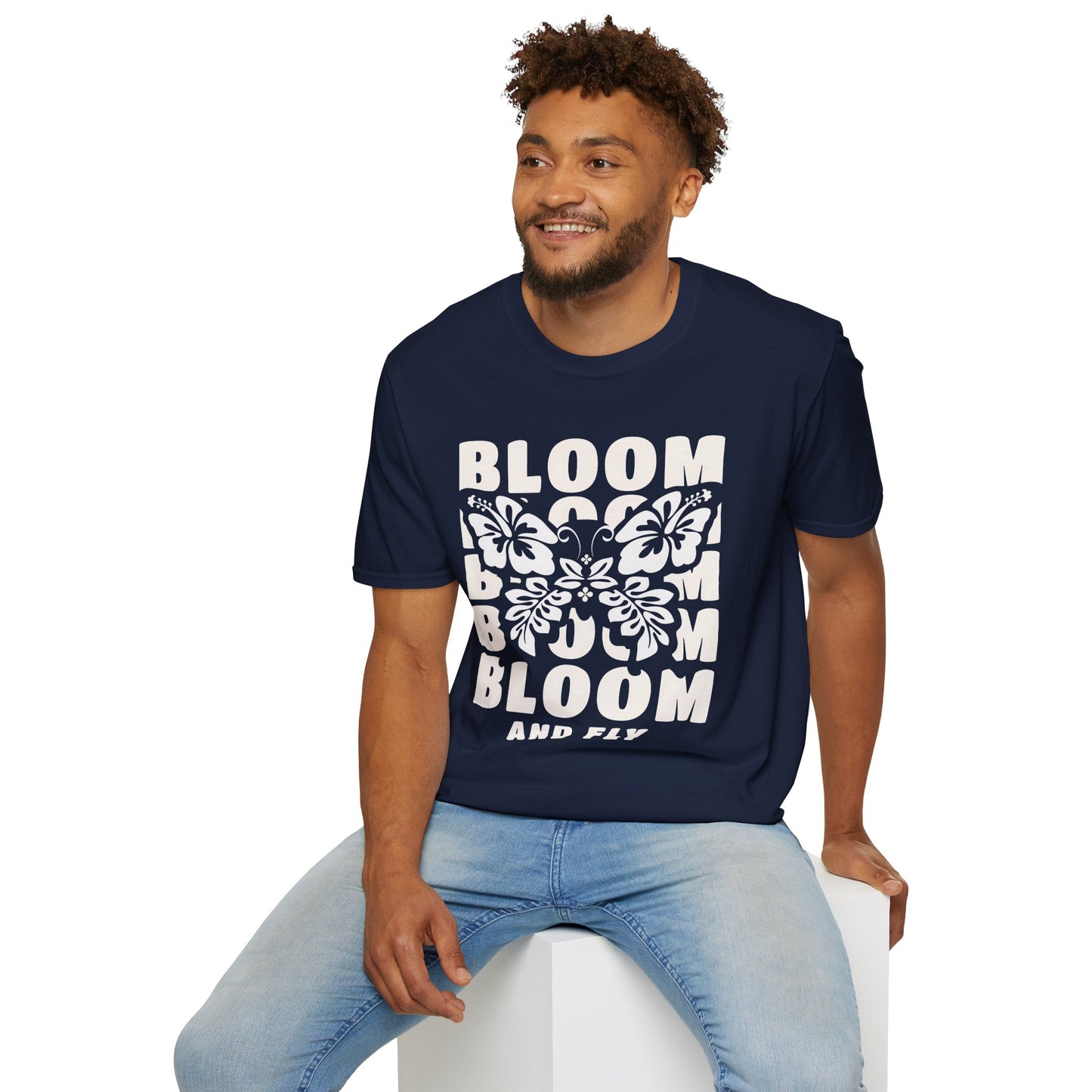 Bloom And Fly - Monochrome Floral Butterfly T-Shirt