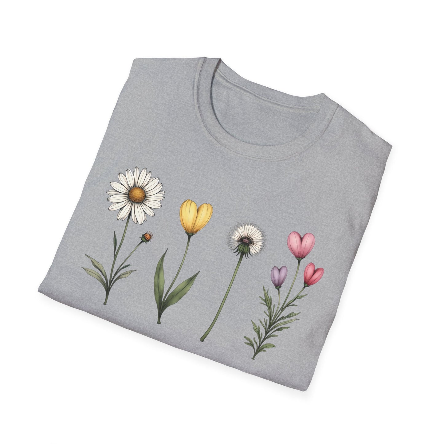 Realistic Floral Line T-Shirt - Colorful Design