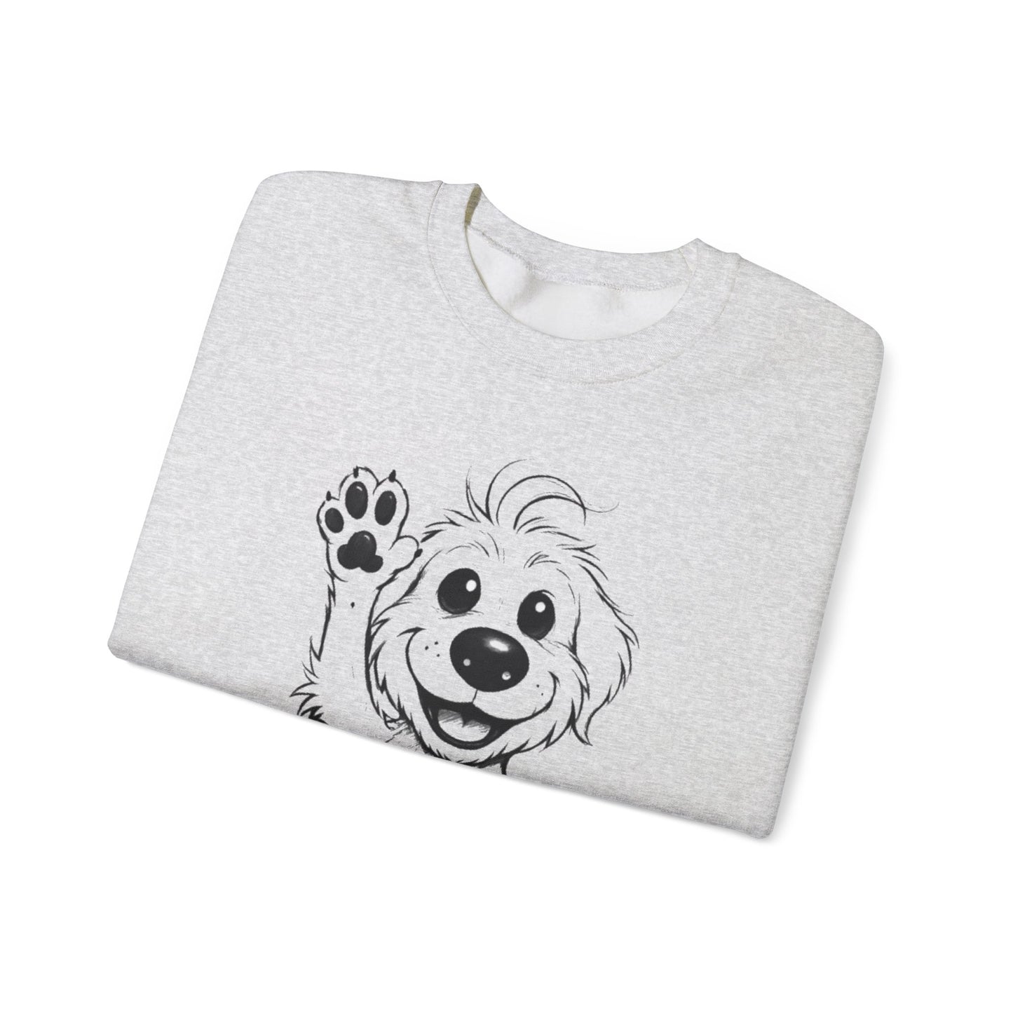 Stay Positive - Cartoon Playful Dog with Paw Raised High Sweatshirt