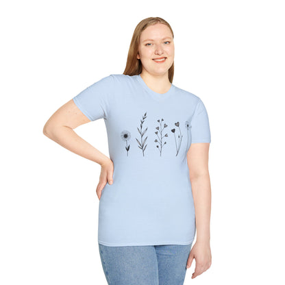 Minimalistic Flowers Line T-Shirt - Botanical Line Art Design