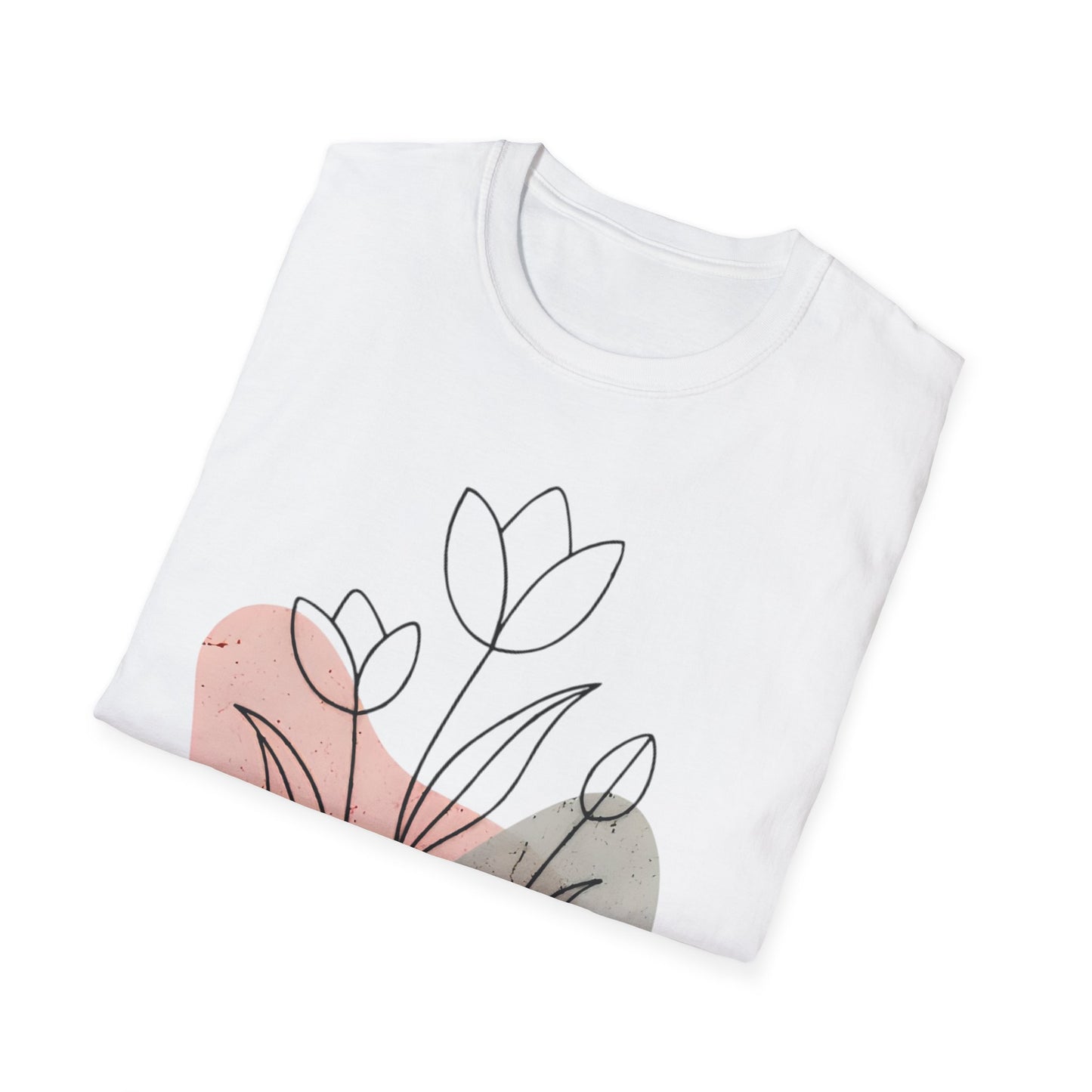 Tulip Outline T-shirt - Minimalistic Line Art  Colored Background Floral Design