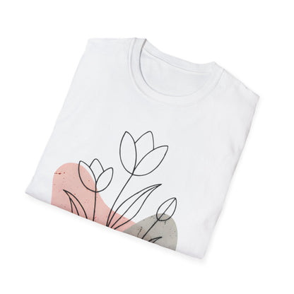 Tulip Outline T-shirt - Minimalistic Line Art  Colored Background Floral Design