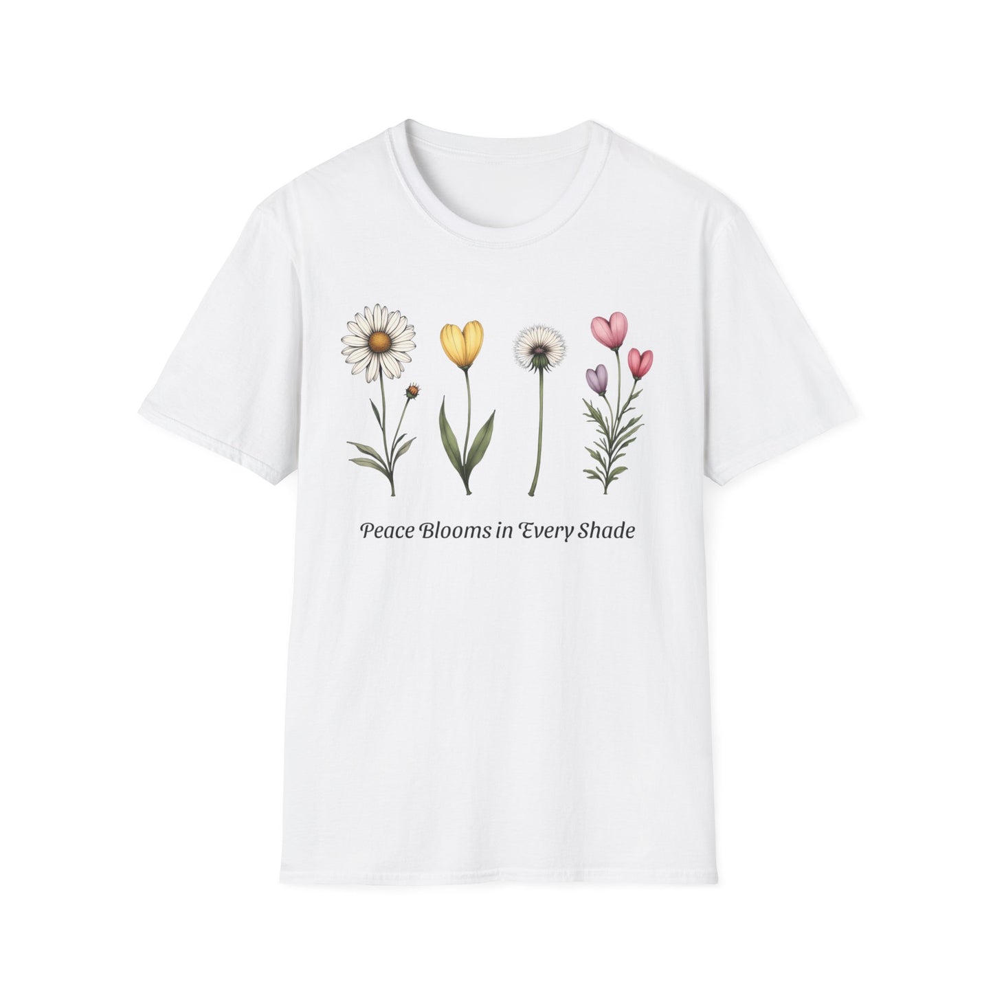 Realistic Floral Line T-Shirt - Colorful Design