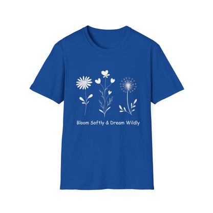Bloom Softly Dream Widely T-Shirt - Minimalistic Flowers Outline - Botanical Line Art Design