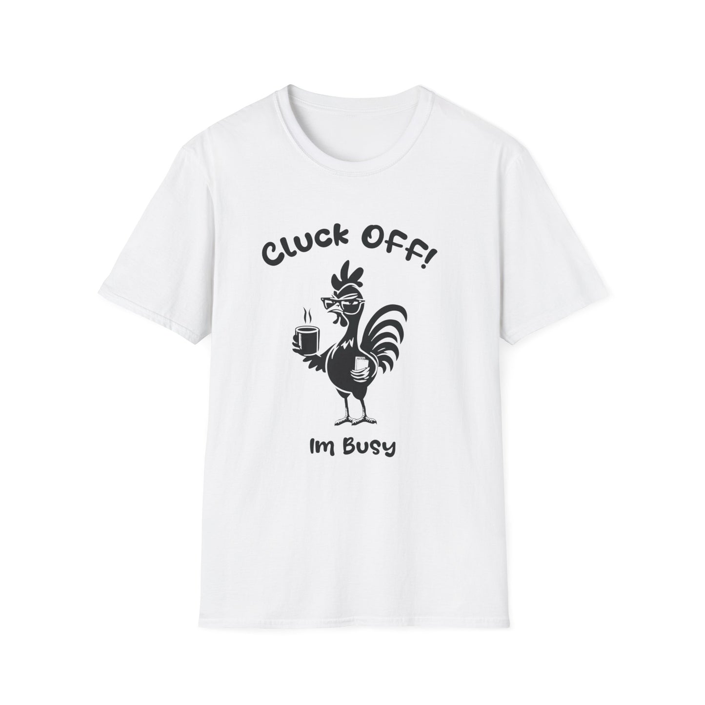 Cluck off I'm Busy - Playful Minimalistic Rooster Silhouette With Coffee And Files T-Shirt
