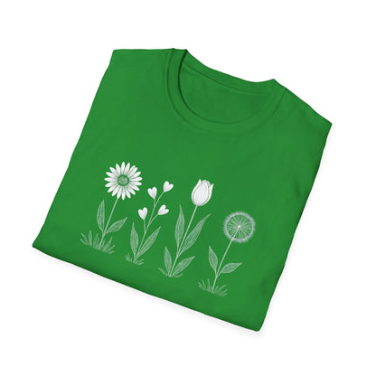 Minimalistic Flowers Line T-Shirt - Botanical Line Art Design