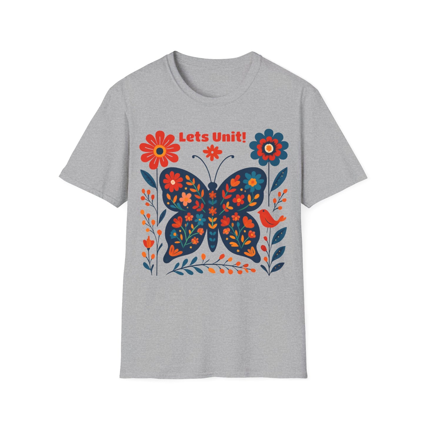 Lets Unit! - Vibrant Boho Butterfly Floral T-Shirt