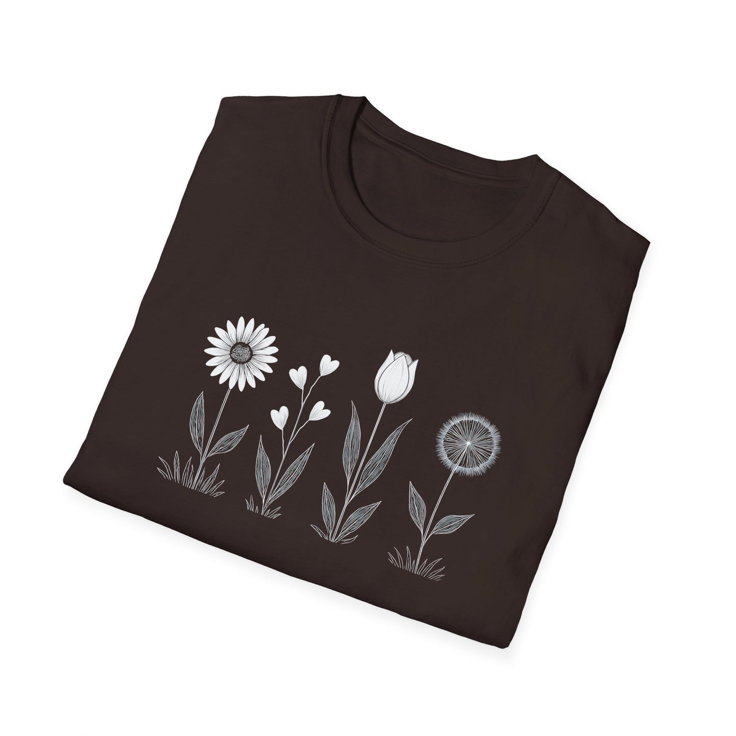 Minimalistic Flowers Line T-Shirt - Botanical Line Art Design